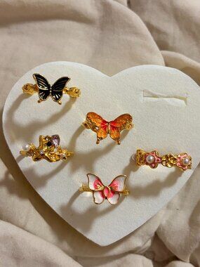 Free People Butterfly and Floral Enamel Statement Ring Set